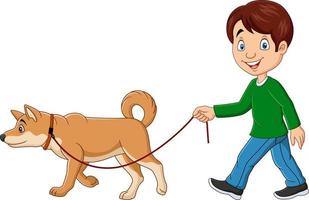 chico lindo caminando con perro vector