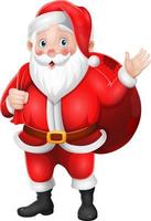 Santa claus carrying a bag of the presents waving hand vector