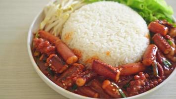 ojing-o-bokeum - lula frita ou polvo com molho picante coreano tigela de arroz - comida coreana