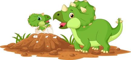 Mother triceratops with baby hatching vector
