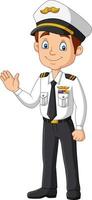 Cartoon happy captain waving hand vector