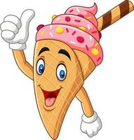 Cartoon ice cream cone giving thumbs up vector