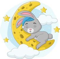 conejo bebé de dibujos animados durmiendo en la luna