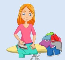 Young woman ironing clothes vector