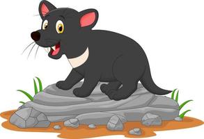 diablo de tasmania de dibujos animados en la roca vector