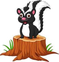 Cartoon baby skunk sitting on tree stump vector