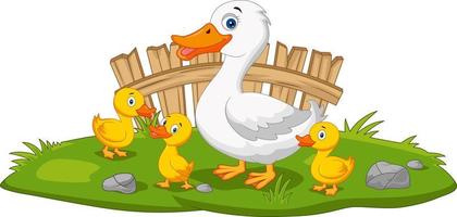 Cartoon happy mother duck and ducklings