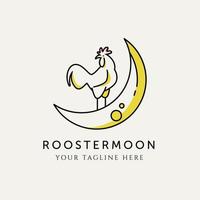 rooster moon logo vector design illustration, rooster on moon minimalist logo design