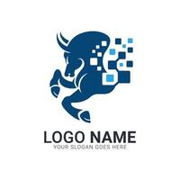 Digital blue bull logo. Modern Bull logo design. vector