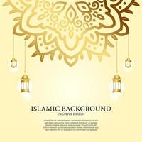 Islamic greeting card with lantern, ornament or mandala design background. vector