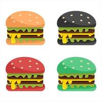 conjunto de ilustraciones vectoriales de hamburguesas que contienen carne, queso y verduras, tema de negocios y restaurantes, perfecto para la publicidad de productos alimenticios vector