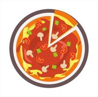 Vector illustration of pizza slice on plate with tomato and cheese sauce. restaurant and food themes, suitable for advertising food products