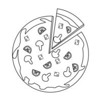 Black and white vector illustration of pizza with mushrooms for coloring book and doodles