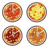 conjunto de ilustración vectorial de rebanada de pizza en plato con salsa de tomate y queso. temas de restaurante y comida, adecuados para publicitar productos alimenticios vector