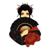 Geisha japan women with dragon for tshirt design