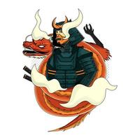 ilustración de samurai y dragón vector
