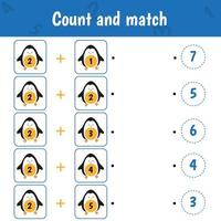 Educational worksheet for preschool kids. Count and match. Math game for children. vector