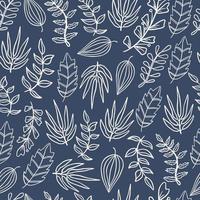 Abstract ornamental seamless pattern with leafs in navy background. Floral repeating background. Endless print texture. Fabric design. vector wallpaper