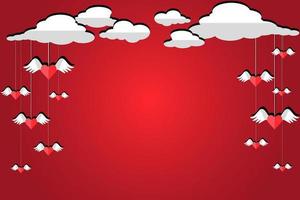 copy space valentine days with love wings hanging by clouds by paper cut style vector