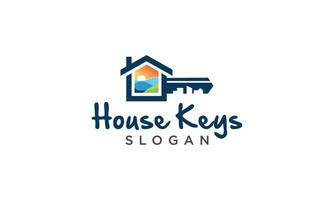 house key with landscape style, urban, countryside, nature, sea, mountains, sky, logo for real estate housing vector