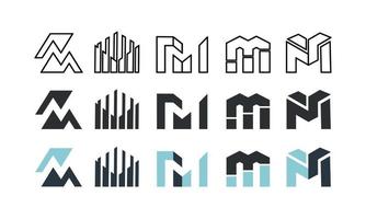 conjunto de diseños de logotipo de línea de letra m. símbolo de monograma de monograma mínimo creativo lineal. Diseño universal de signos vectoriales elegantes. símbolo del alfabeto gráfico para la identidad empresarial corporativa vector