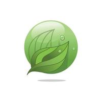 Green leaf icon. Watery abstract ball logo, dew, design template elements, vector illustration