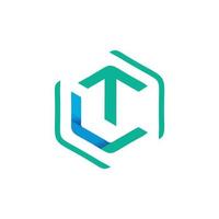 The initial letter TC uses the negative space of the blue green hexagon logo, abstract can be used as a symbol for the letter CT vector