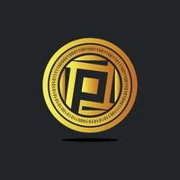 Coin service logo template with P-shape inside, gold-colored icon- Vector Digital Money. Blockchain, a financial symbol. Flat style vector illustration, logotype financial company, logo vector coin