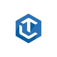 The initial letter TC uses the negative space of the blue hexagon logo, abstract can be used as a symbol for the letter CT vector