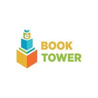 The book logos are stacked, overlapping to form a tall tower. Vector icon. Education symbol