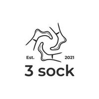 simple and unique logo design with feet and 3 socks in line and circular style, rotate and interconnect vector