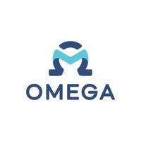 diseño omega con una combinación de la letra m en el centro, azul oscuro y aguamarina vector