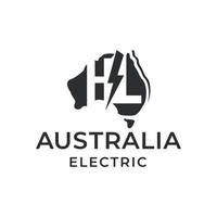 logotipo de la letra hl eléctrica en medio del continente australiano vector