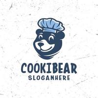 Grizzly bear head logo design icon cursing chef hat, sun bear or polar bear head on white background vector
