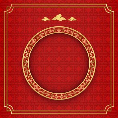 Chinese background, decorative classic festive red background and gold frame, vector illustration