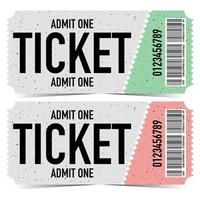 Vector illustration in flat style of detachable horizontal ticket for concert, cinema or theatre. Isolated on white background tear-off coupon, invitation or ticket template in retro vintage style.