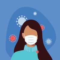 mujer con máscara protectora, epidemia de coronavirus. vector
