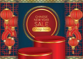 red and blue chinese new year banner design for website banner vector