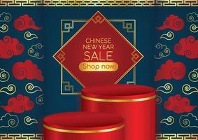 red and blue oriental background product display design art vector