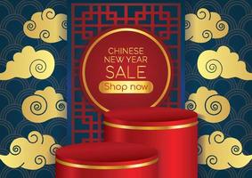 red and blue oriental background product display design vector