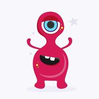 Funny Space Monster. Cute Alien, Planets, Rockets, UFOs. Isolated on a white background. Vector illustration.