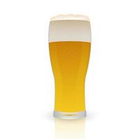 Realistic glass of beer isolated on white. Light lager beer froth and bubbles vector illustration. Oktoberfest theme.