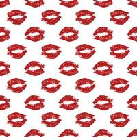 Seamless pattern red lipstick kiss on white.Perfect for Valentines day postcard, greeting card, textile design, wrapping paper, etc. Lips prints vector illustration.