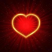 Sparkling heart on red abstract glowing background. Valentine s Day greeting card backdrop. Easy to edit vector template.