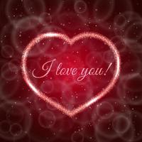 I love you Red Valentine s day greeting card with sparkling heart on blurred bokeh background. Romantic vector illustration. Easy to edit design template