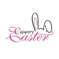 Happy Easter with bunny ears Vector illustration. Isolated objects on white background. Happy Easter lettering modern calligraphy style. Design concept, element for card, banner, invitation