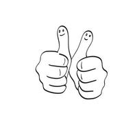 line art two thumbs up with smiling face illustration vector hand drawn isolated on white background