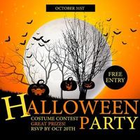 Halloween party flyer template with pumpkins on the full moon background vector