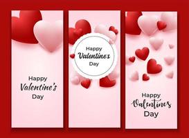 pancartas verticales del día de san valentín con corazones rosas y rojos. ilustración vectorial para tarjetas de felicitación, regalo, papel tapiz, volantes, invitación, afiches, folletos, cupones, pancartas vector