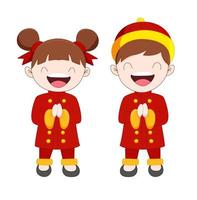 Cute cartoon boy and girl in Chinese costume vector